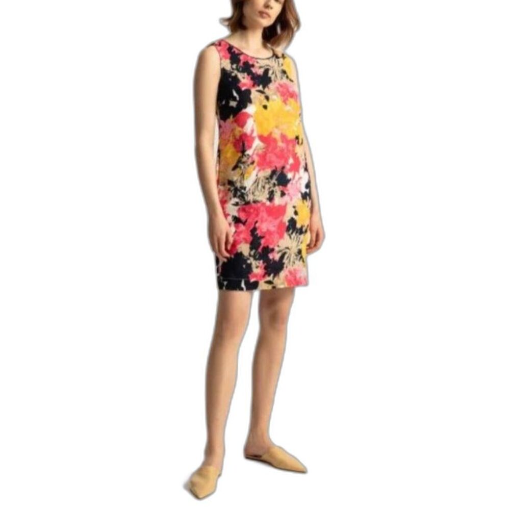 Solar Women's Multicolor Floral Print 100% Linen Sleeveless Shift Dress 36/US S